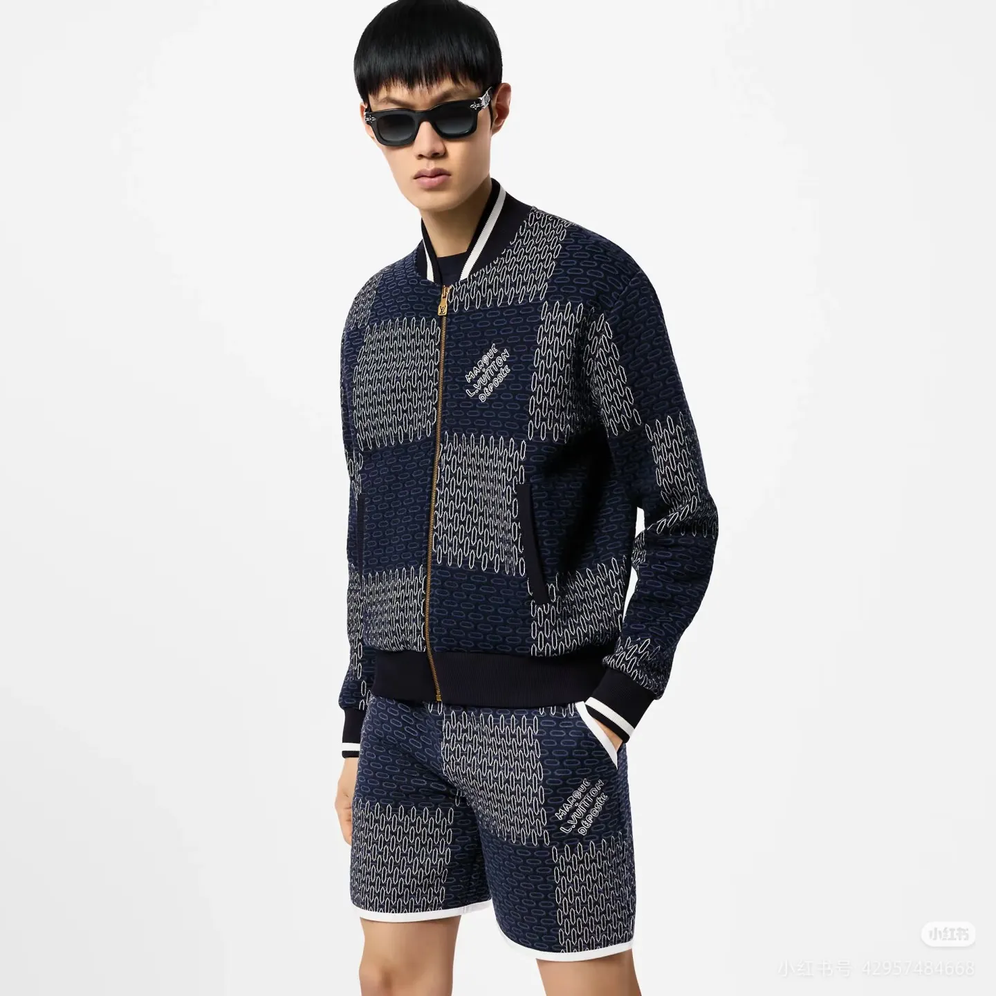 Louis Vuitton/Louis Vuitton 25Fw checkerboard jacquard knitted zipper jacket
